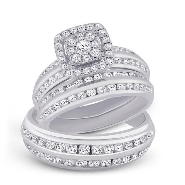 His Hers Diamond Cluster Matching Wedding Set 2 Cttw 14kt White Gold