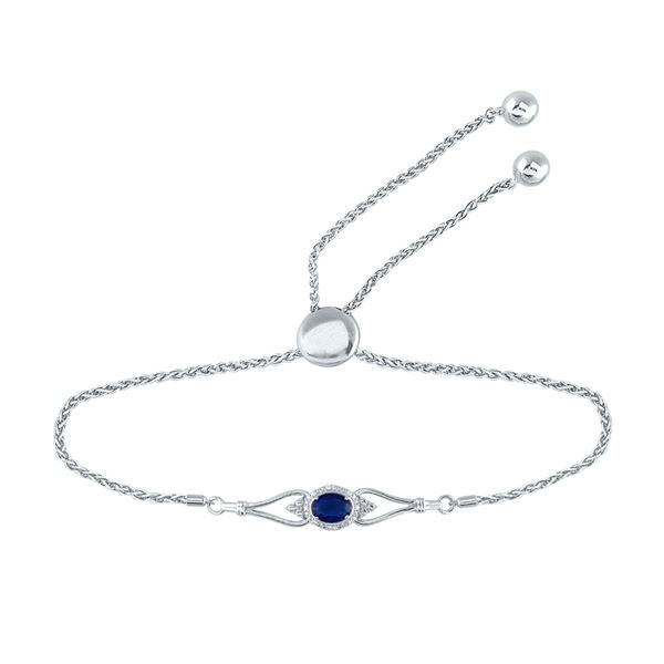 Oval Lab-Created Blue Sapphire Diamond Bolo Bracelet 1 Cttw Sterling Silver