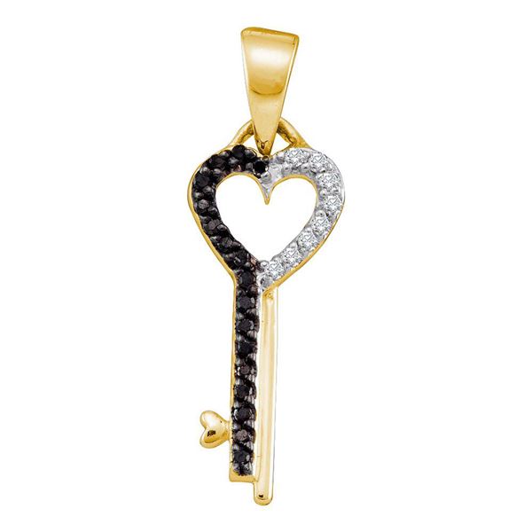 Black Color Enhanced Diamond Key Pendant 1/8 Cttw 10kt Yellow Gold