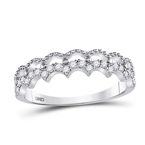 Diamond Scalloped Stackable Band Ring 1/4 Cttw 10kt White Gold