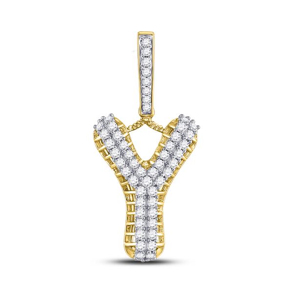 Mens Diamond Y Letter Charm Pendant 1 Cttw 10kt Yellow Gold
