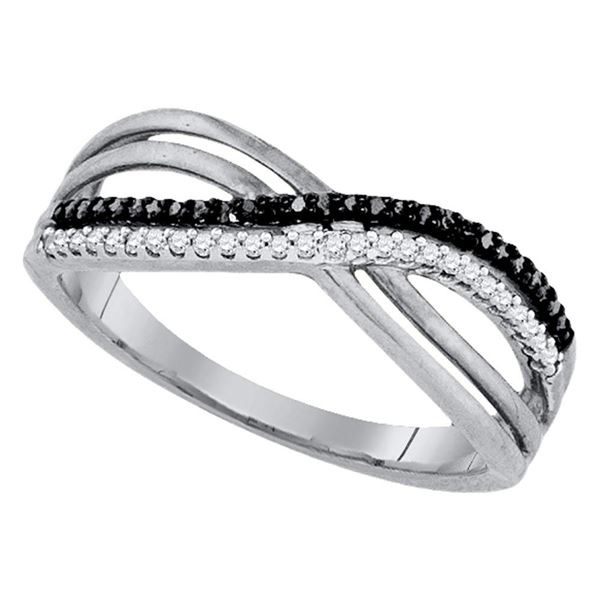 Black Color Enhanced Diamond Double Row Crossover Band 1/6 Cttw Sterling Silver