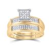 Image 2 : His Hers Diamond Square Matching Wedding Set 3/8 Cttw 10kt Yellow Gold