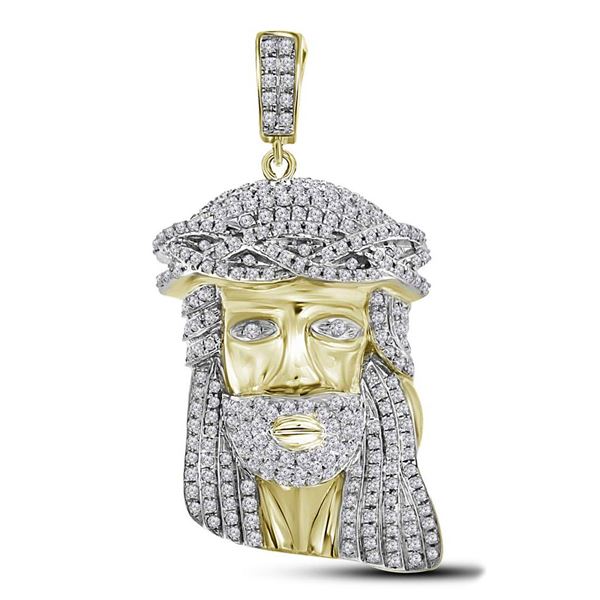 Mens Diamond Jesus Charm Pendant 1-1/3 Cttw 10kt Yellow Gold