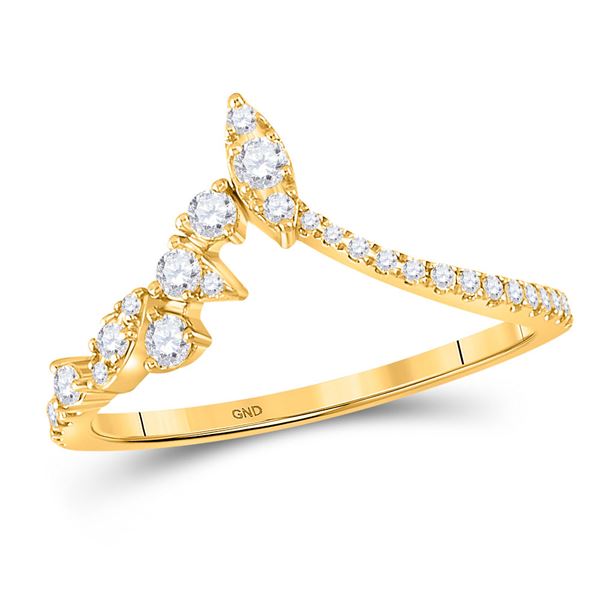 Diamond Marquise Dot Chevron Band Ring 1/3 Cttw 14kt Yellow Gold
