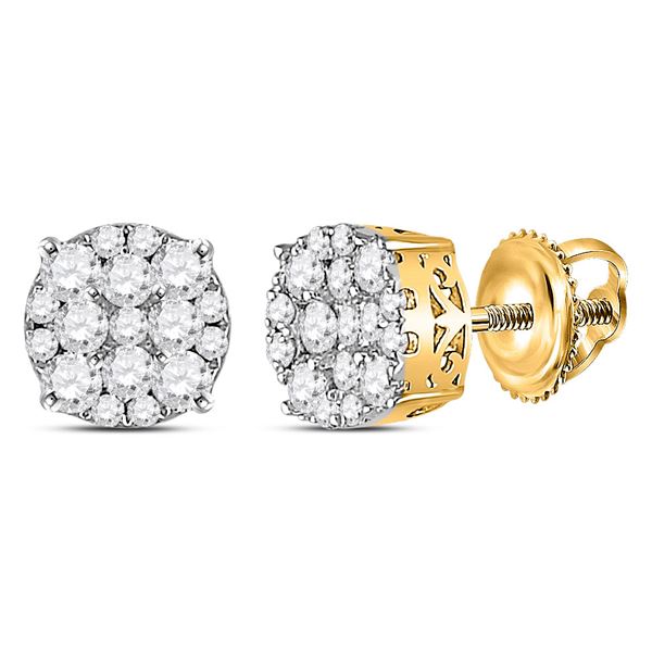 Diamond Circle Cluster Earrings 1/2 Cttw 14kt Yellow Gold