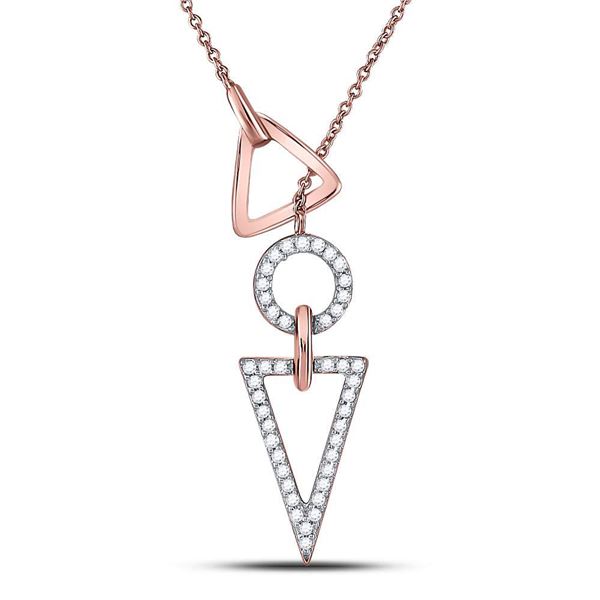 Diamond Circle Triangle Threaded Necklace 1/5 Cttw 14kt Rose Gold