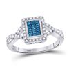 Image 1 : Princess Blue Color Enhanced Diamond Cluster Ring 1/2 Cttw 10kt White Gold