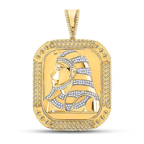Mens Diamond Square Pharaoh Charm Pendant 1/2 Cttw 10kt Yellow Gold
