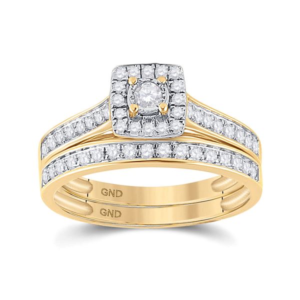 Diamond Halo Bridal Wedding Ring Band Set 1/2 Cttw 10kt Yellow Gold