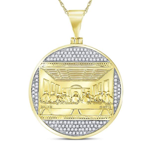 Mens Diamond Last Supper Religious Charm Pendant 1/2 Cttw 10kt Yellow Gold