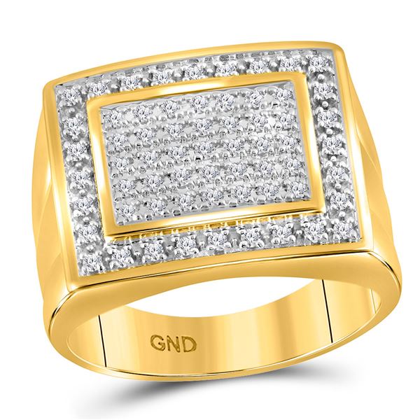 Mens Diamond Square Frame Cluster Ring 1/2 Cttw 10kt Yellow Gold