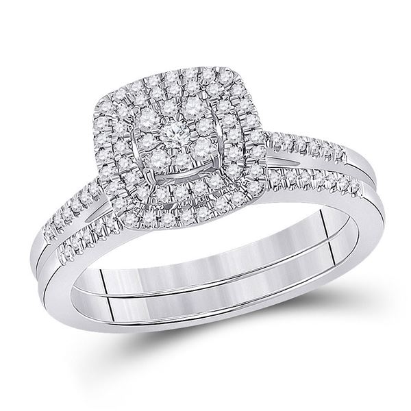 Diamond Square Bridal Wedding Ring Band Set 1/3 Cttw 10kt White Gold