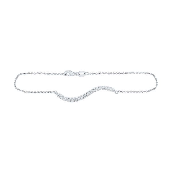 Diamond Curved Wave Bar Bracelet 1/5 Cttw 14kt White Gold