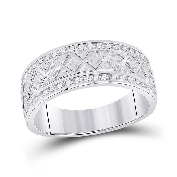 Mens Diamond Wedding Crosshatch Band Ring 1/2 Cttw 10kt White Gold