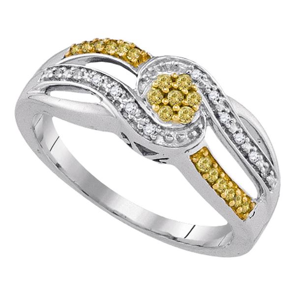 Yellow Color Enhanced Diamond Swirl Cluster Ring 1/5 Cttw Sterling Silver