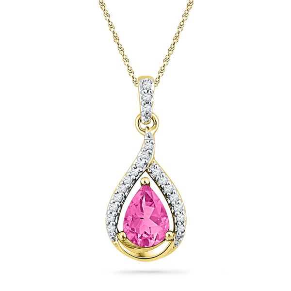 Pear Lab-Created Pink Sapphire Solitaire Diamond Pendant 1-5/8 Cttw 10kt Yellow Gold