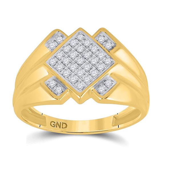 Mens Diamond Diagonal Offset Square Ring 1/4 Cttw 10kt Yellow Gold