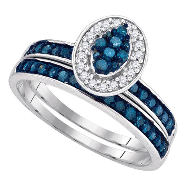 Blue Color Enhanced Diamond Bridal Wedding Ring Set 1/2 Cttw 10kt White Gold