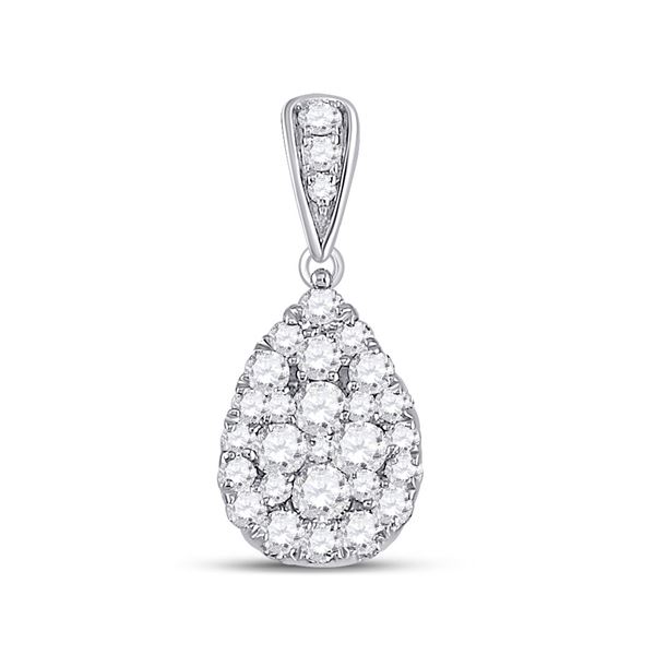 Diamond Teardrop Cluster Pendant 1/2 Cttw 14kt White Gold