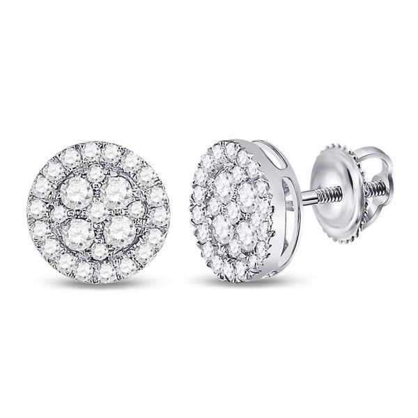Diamond Framed Flower Cluster Earrings 1 Cttw 10kt White Gold