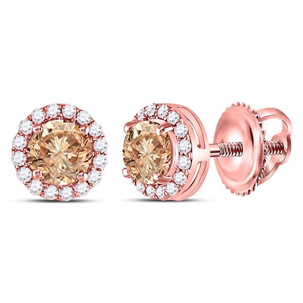 Brown Diamond Stud Earrings 1 Cttw 14kt Rose Gold