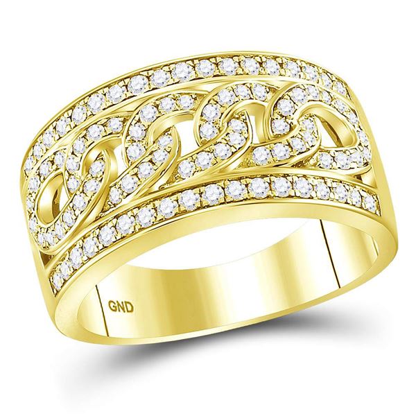 Mens Diamond Cuban Link Band Ring 1 Cttw 14kt Yellow Gold