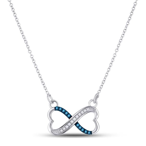 Blue Color Enhanced Diamond Infinity Necklace 1/6 Cttw Sterling Silver