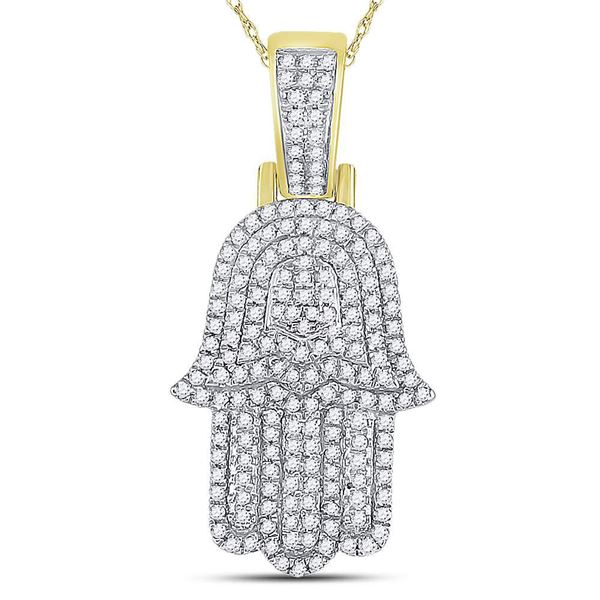 Mens Diamond Hamsa Hand Charm Pendant 1/2 Cttw 10kt Yellow Gold