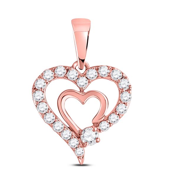 Diamond Double Heart Pendant 1/4 Cttw 10kt Rose Gold