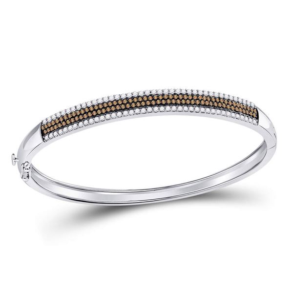 Brown Diamond Bangle Bracelet 1-3/8 Cttw 14kt White Gold