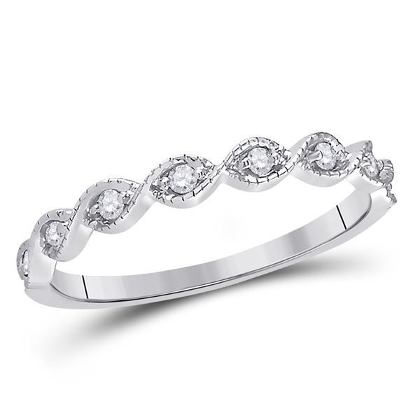 Diamond Twist Stackable Band Ring 1/10 Cttw 14kt White Gold
