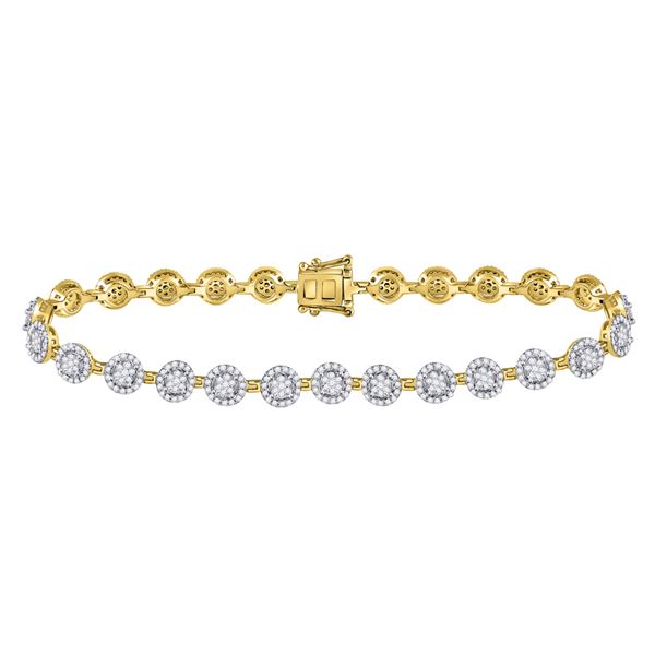 Diamond Halo Cluster Tennis Bracelet 2 Cttw 14kt Yellow Gold