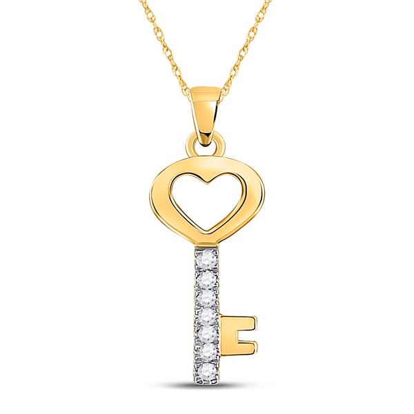 Diamond Key Heart Pendant 1/20 Cttw 10kt Yellow Gold
