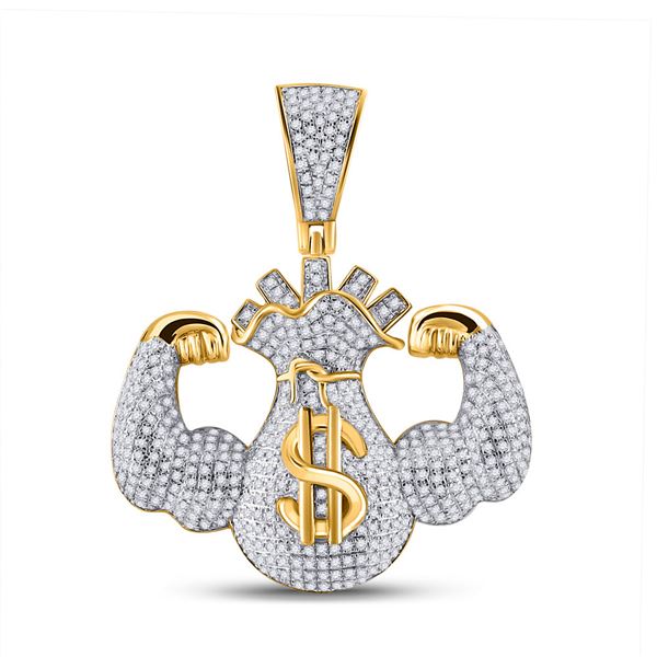 Mens Diamond Flex Money Bag Charm Pendant 1-1/3 Cttw 10kt Yellow Gold