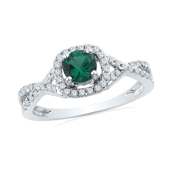 Lab-Created Emerald Solitaire Diamond Ring 3/4 Cttw 10kt White Gold