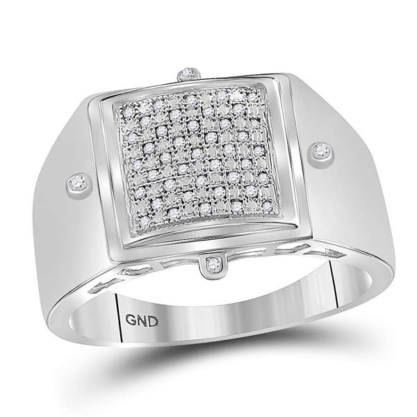 Sterling Silver Mens Diamond Square Cluster Ring 1/6 Cttw Sterling Silver