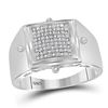 Image 1 : Sterling Silver Mens Diamond Square Cluster Ring 1/6 Cttw Sterling Silver