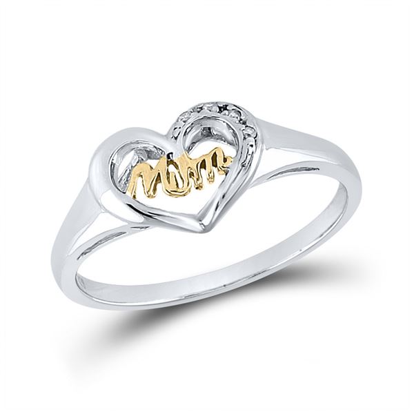 Diamond Mom Heart Ring .02 Cttw Sterling Silver