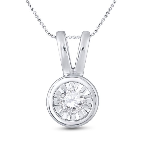 Diamond Solitaire Faceted Framed Pendant 1/10 Cttw 10kt White Gold