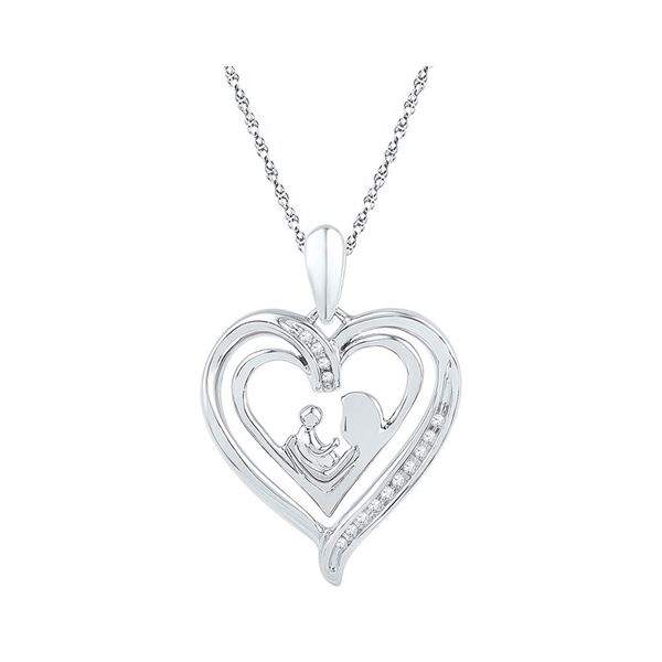 Diamond Mom Mother Child Heart Pendant 1/20 Cttw Sterling Silver