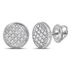 Image 1 : Mens Diamond Circle Cluster Stud Earrings 1/12 Cttw 10kt White Gold