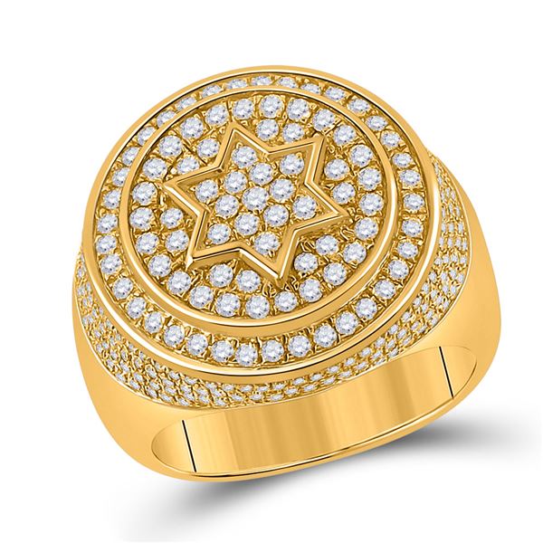 Mens Diamond Magen David Star Circle Ring 2 Cttw 10kt Yellow Gold