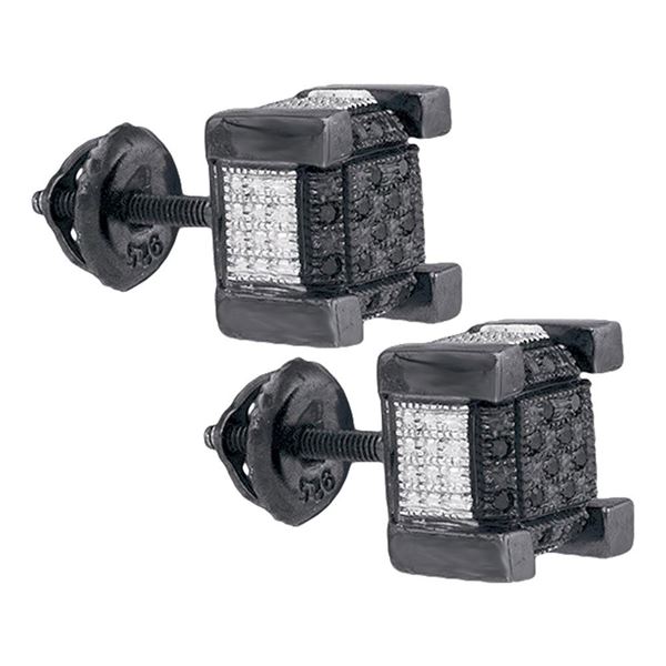 Sterling Silver Mens Black Color Enhanced Diamond 3D Cube Square Earrings 1/10 Cttw Sterling Silver