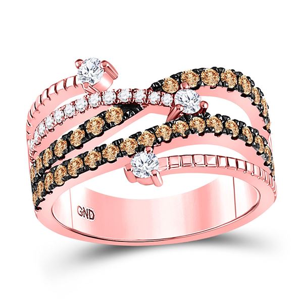 Brown Diamond Crossover Fashion Ring 1 Cttw 10kt Rose Gold