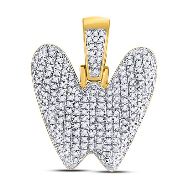 Mens Diamond Bubble W Letter Charm Pendant 1/2 Cttw 10kt Yellow Gold