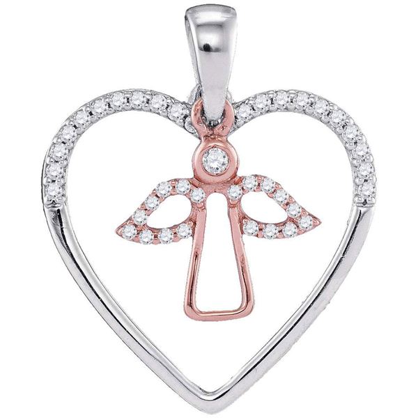Diamond Angel Heart Pendant 1/6 Cttw 10kt Two-tone Gold