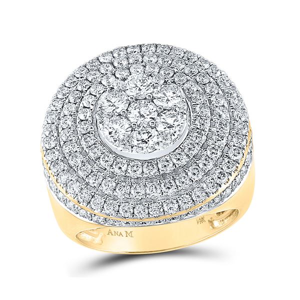 Mens Diamond Circle Flower Cluster Ring 4-1/2 Cttw 14kt Yellow Gold