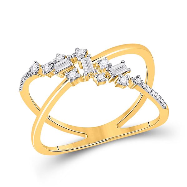 Baguette Diamond Scattered Open Fashion Ring 1/5 Cttw 14kt Yellow Gold
