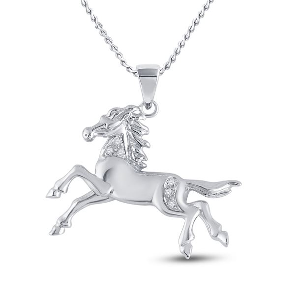 Diamond Horse Pony Animal Pendant 1/20 Cttw 10kt White Gold